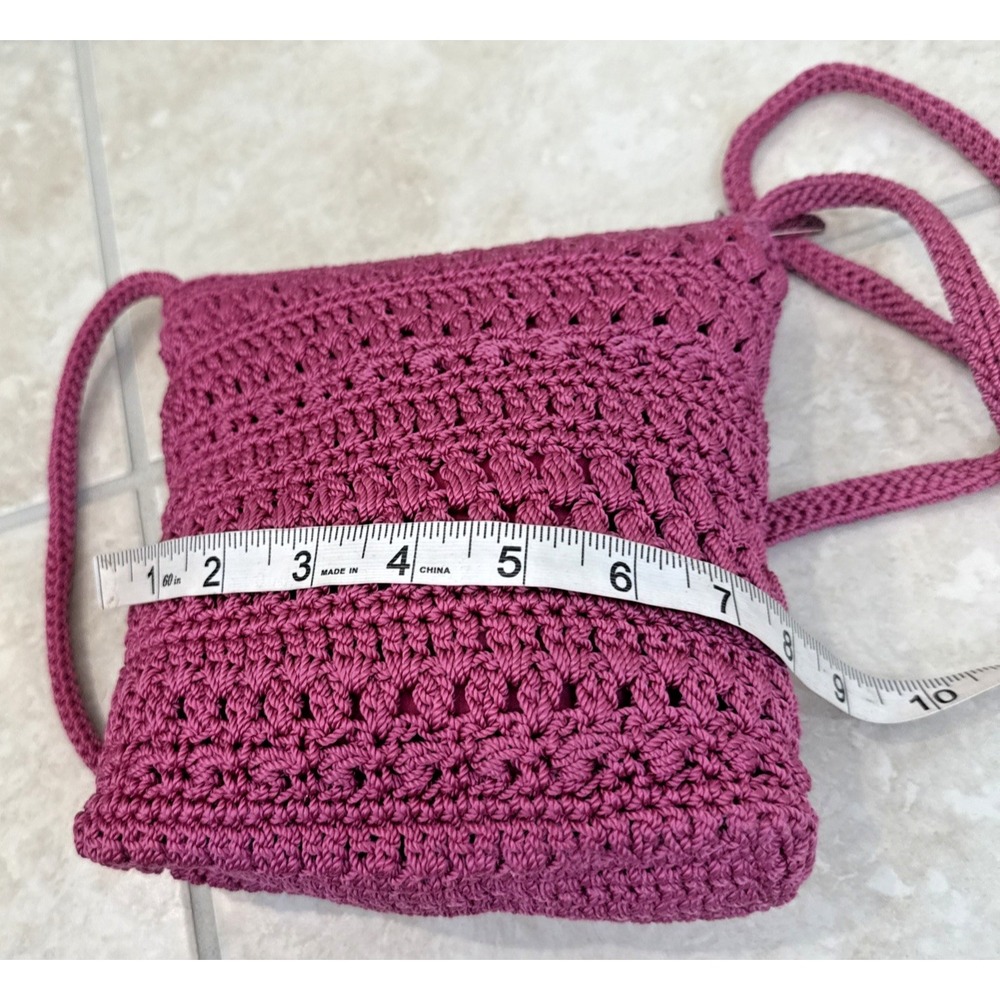 The Sak Pink Crochet Shoulder Bag Zip Closure Crossbody Boho Festival Hippie - Picture 4 of 10